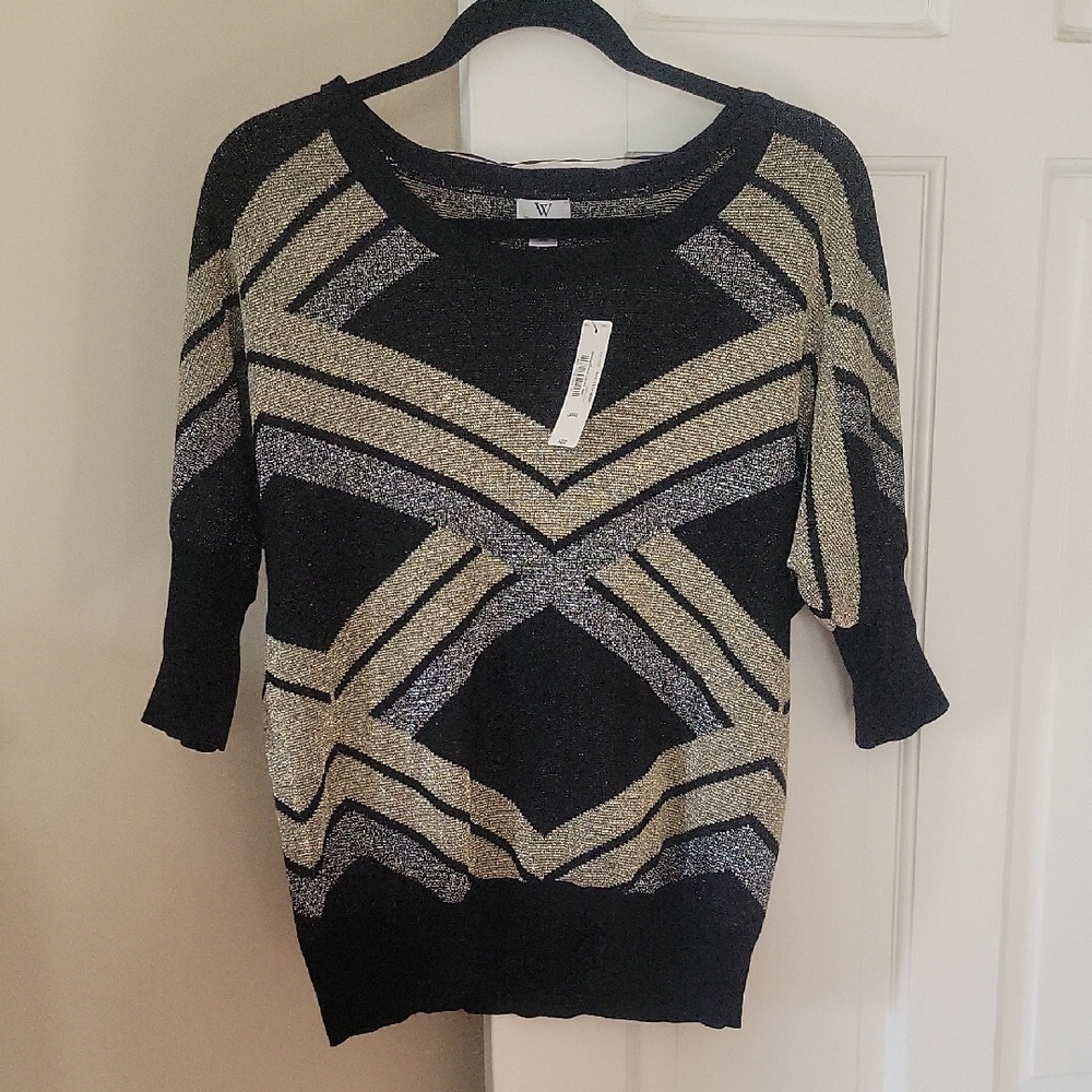 NWT Worthington Black and Gold Patterned Sweater In Size Large